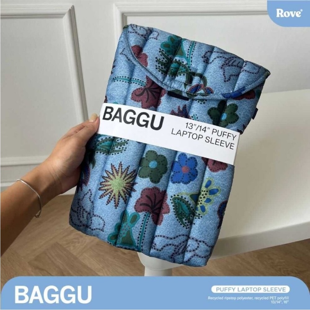 NWT Baggu Puffy Laptop Sleeve 13"/14" - Digital Denim Birds